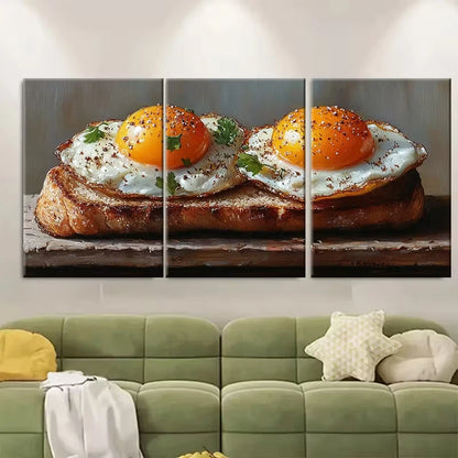 3pcs Fried Egg Painting Food Metal Print Ready to Hang Art - Bella Home Decor