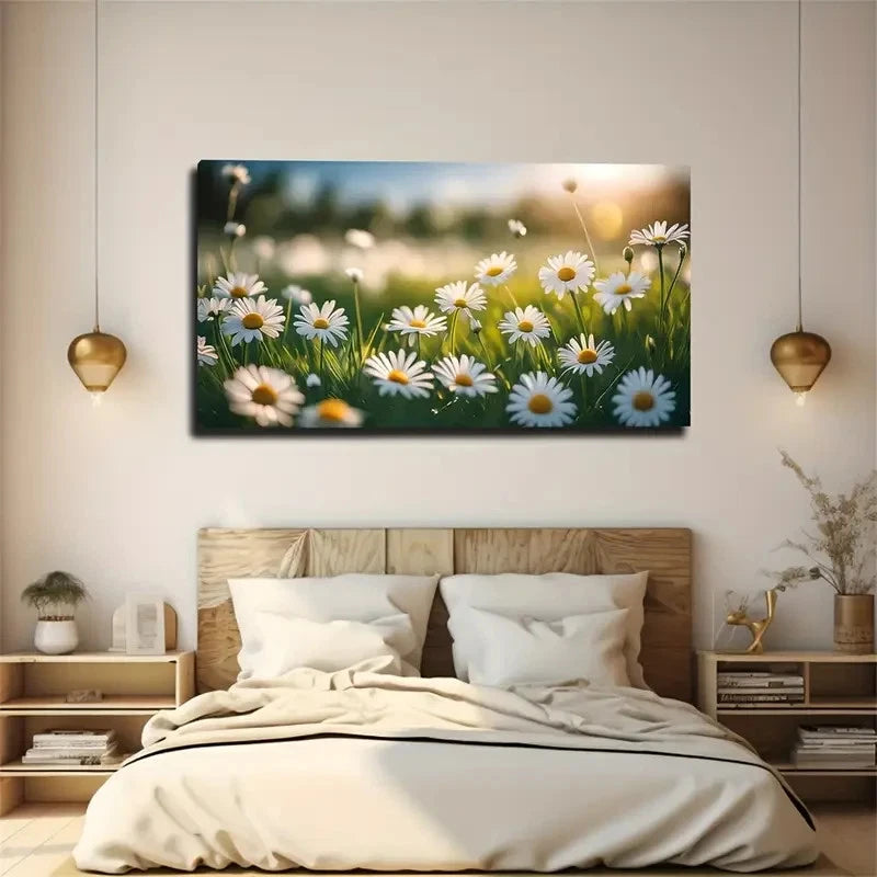 Vibrant Sunny Field Wall Art Canvas Office Home Room Framed 120x60cm