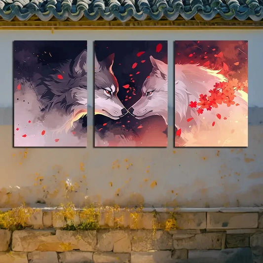 3pcs Pair of Wolves in The Forest Metal Print Ready to Hang Art