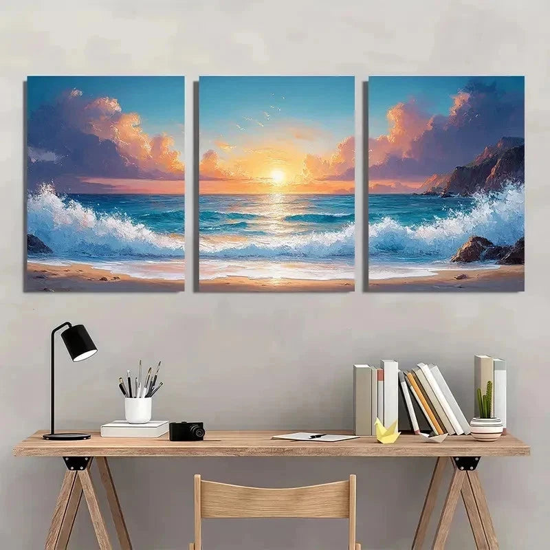 3pcs Ocean Aesthetic Beach Coastline Perfect Wall Art Set Canvas Framed 60x90cm - High Quality Print 100% Australian Made Wall Canvas Ready to Hang - Bella Home Decor