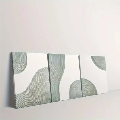 3pcs Green Abstract Line Dining Room Office GW Wall Art Set Canvas Framed 60x90cm - High Quality Print 100% Australian Made Wall Canvas Ready to Hang