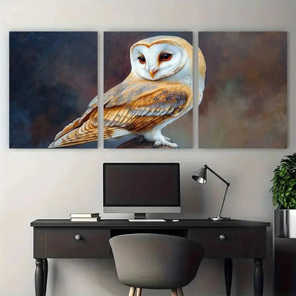 3pcs Barn Owl Farmhouse Bird Vivid Animal Portrait Metal Print Ready to Hang Art - Bella Home Decor