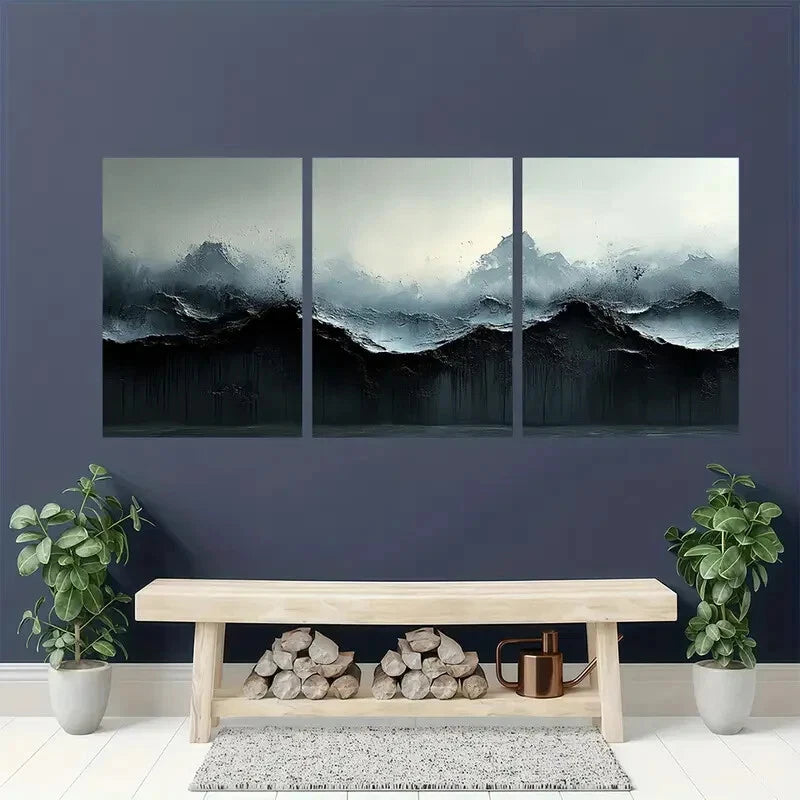 3pcs Black and White Abstract Texture Painting Metal Print Ready to Hang Art - Bella Home Decor