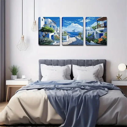 3pcs Beautiful Scenery Of Santorini Island Wall Art Set Wall Art Canvas Unframed - High Quality Print 100% Australian Made Wall Canvas - Bella Home Decor