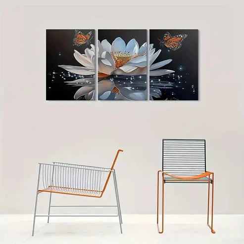 3pcs Tranquil for Lotus Pond Butterfly Wall Art Canvas Unframed - High Quality Print 100% Australian Made Wall Canvas