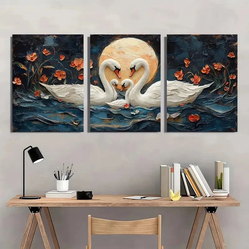 3pcs Animal Series Swan Family Pattern Wall Art Set Canvas Framed 40x60cm - High Quality Print 100% Australian Made Wall Canvas Ready to Hang - Bella Home Decor
