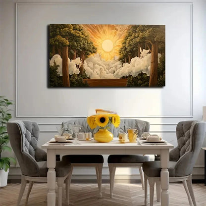 Radiant Sun Hanging Above Wall Art Canvas Office Home Room Framed 120x60cm