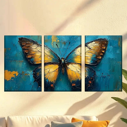 3pcs Beautiful butterfly with yellow wings Wall Art Set Canvas Framed 40x60cm - High Quality Print 100% Australian Made Wall Canvas Ready to Hang - Bella Home Decor