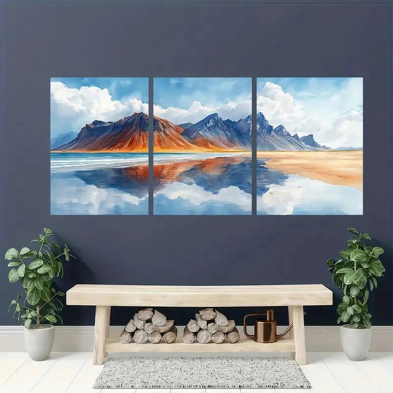 3pcs Iceland Painting Black Sand Beach Landscape Metal Print Ready to Hang Art - Bella Home Decor