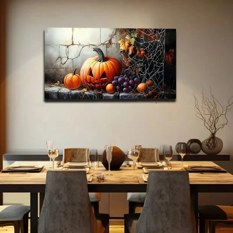 Autumn Pumpkin & Harvest Decor Wall Art Canvas Office Home Room Framed 120x60cm