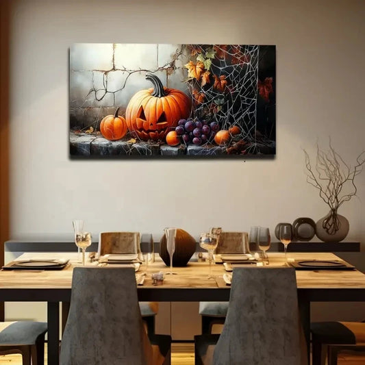 Autumn Pumpkin & Harvest Decor Wall Art Canvas Office Home Room Framed 120x60cm
