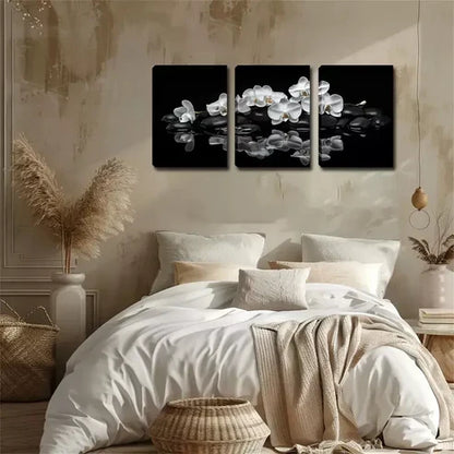 3pcs White Flowers And Pebbles Wall Art Canvas Unframed - High Quality Print 100% Australian Made Wall Canvas