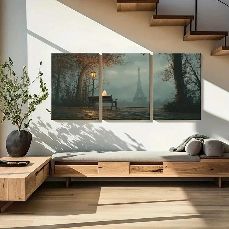 3pcs Autumn Leaves Foggy Atmosphere Paris Metal Print Ready to Hang Art