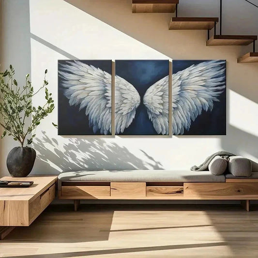 3pcs Abstract Aesthetic White Angel Wings Wall Art Set Canvas Framed 60x90cm - High Quality Print 100% Australian Made Wall Canvas Ready to Hang