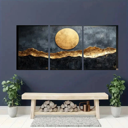 3pcs Modern Beige & Black Abstract Design Metal Print Ready to Hang Art - Bella Home Decor