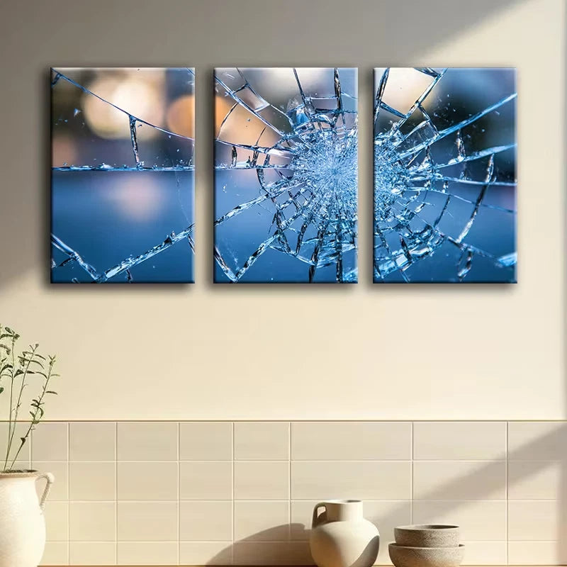 3pcs Modern Abstract Broken Glass Design Wall Art Set Canvas Framed 50x70cm - High Quality Print 100% Australian Made Wall Canvas Ready to Hang