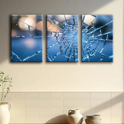 3pcs Modern Abstract Broken Glass Design Wall Art Set Canvas Framed 50x70cm - High Quality Print 100% Australian Made Wall Canvas Ready to Hang