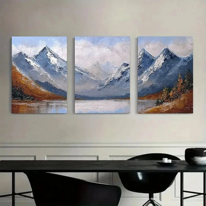 3pcs Snow-Capped Mountains & Lake Abstract Metal Print Ready to Hang Art