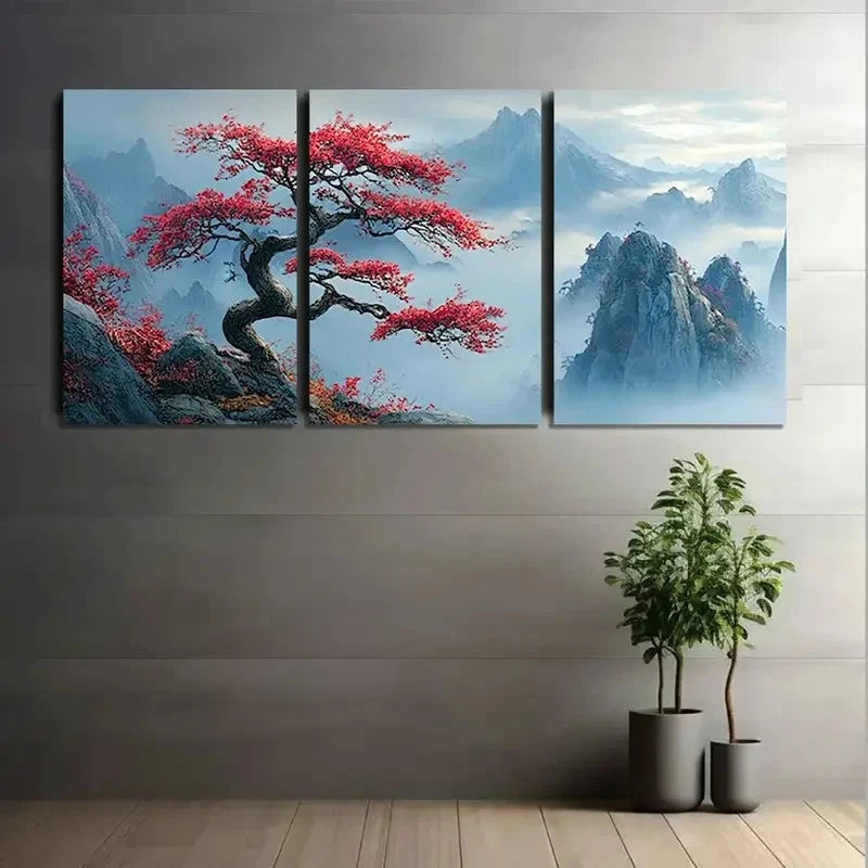 3pcs Heart Ornament on Tree Branch Metal Print Ready to Hang Art - Bella Home Decor