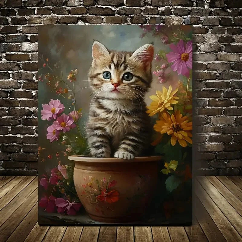 Charming American Shorthair Kitten Vibrant Painting 40x60cm Metal Print Ready to Hang - Bella Home Decor