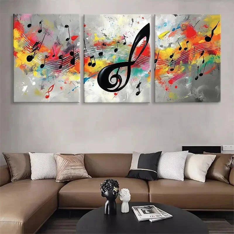 3pcs Musical Notes Vibrant Abstract Music Metal Print Ready to Hang Art - Bella Home Decor
