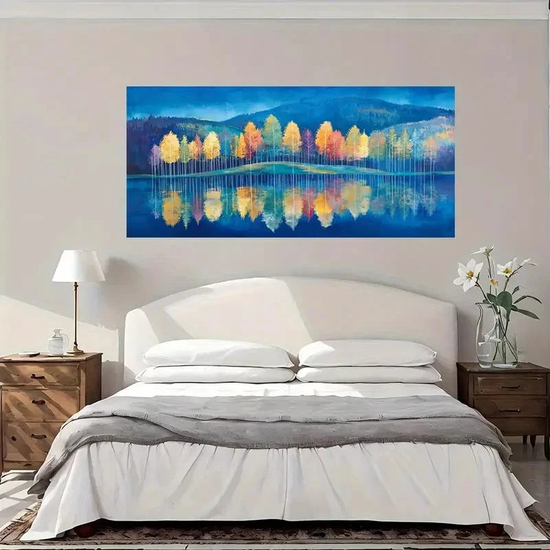 Autumn Forest Reflection Wall Art Canvas Office Home Room Framed 120x60cm
