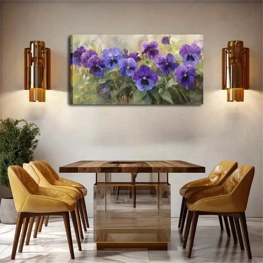 Modern Minimalist Purpcle Floral Wall Art Canvas Office Home Room Framed 120x60cm