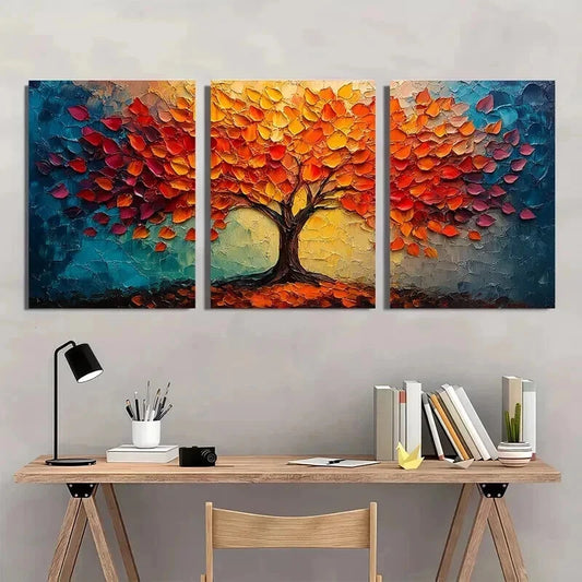 3pcs Vibrant Autumn Tree with Golden Leaves Wall Art Set Canvas Framed 50x70cm - High Quality Print 100% Australian Made Wall Canvas Ready to Hang