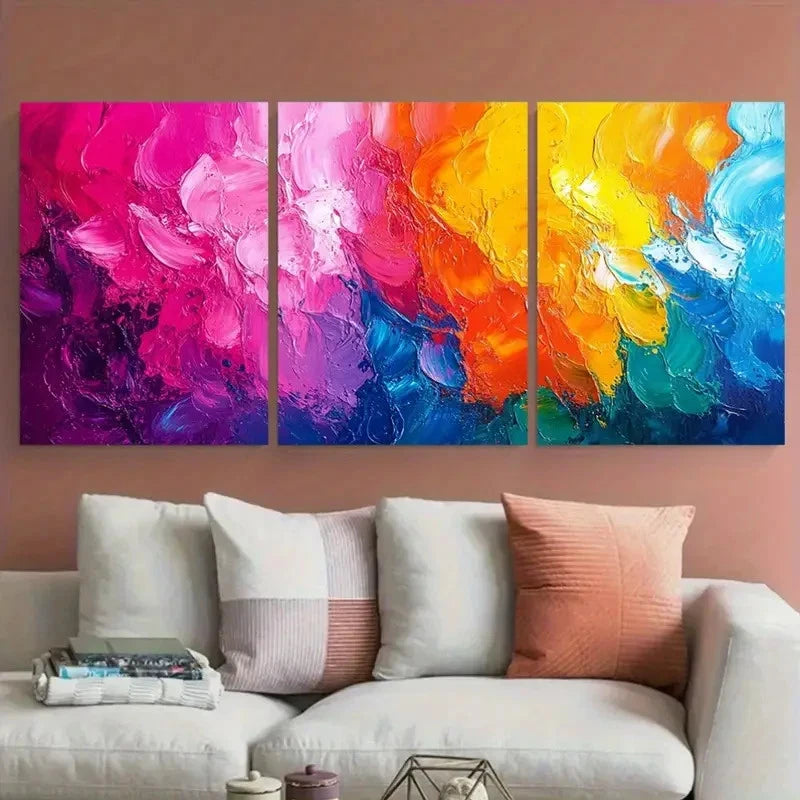 3pcs Multicolor Abstract Scribbles and Splashes Wall Art Set Canvas Framed 40x60cm - High Quality Print 100% Australian Made Wall Canvas Ready to Hang - Bella Home Decor