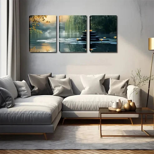 3pcs Quiet Lake Vivid Style  Wall Art Set Canvas Unframed - High Quality Print 100% Australian Made Wall Canvas