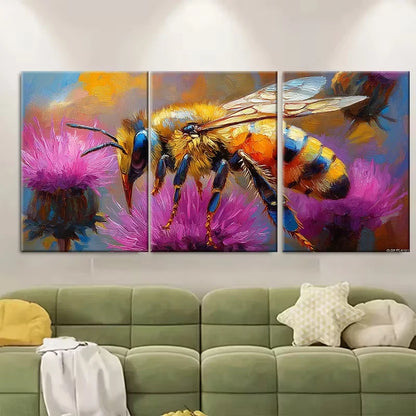 3pcs Thistle Painting Honeybee Metal Print Ready to Hang Art