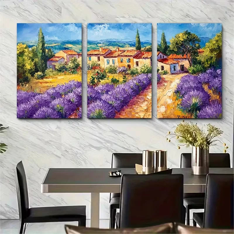 3pcs Provence Houses Oil Painting Oceans Metal Print Ready to Hang Art