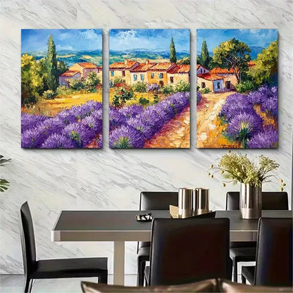 3pcs Provence Houses Oil Painting Oceans Metal Print Ready to Hang Art