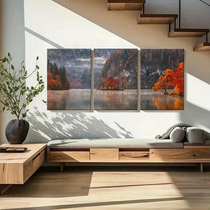 3pcs Autumn Forest Lake & Trees Nature Wall Art Set Canvas Unframed - High Quality Print 100% Australian Made Wall Canvas - Bella Home Decor