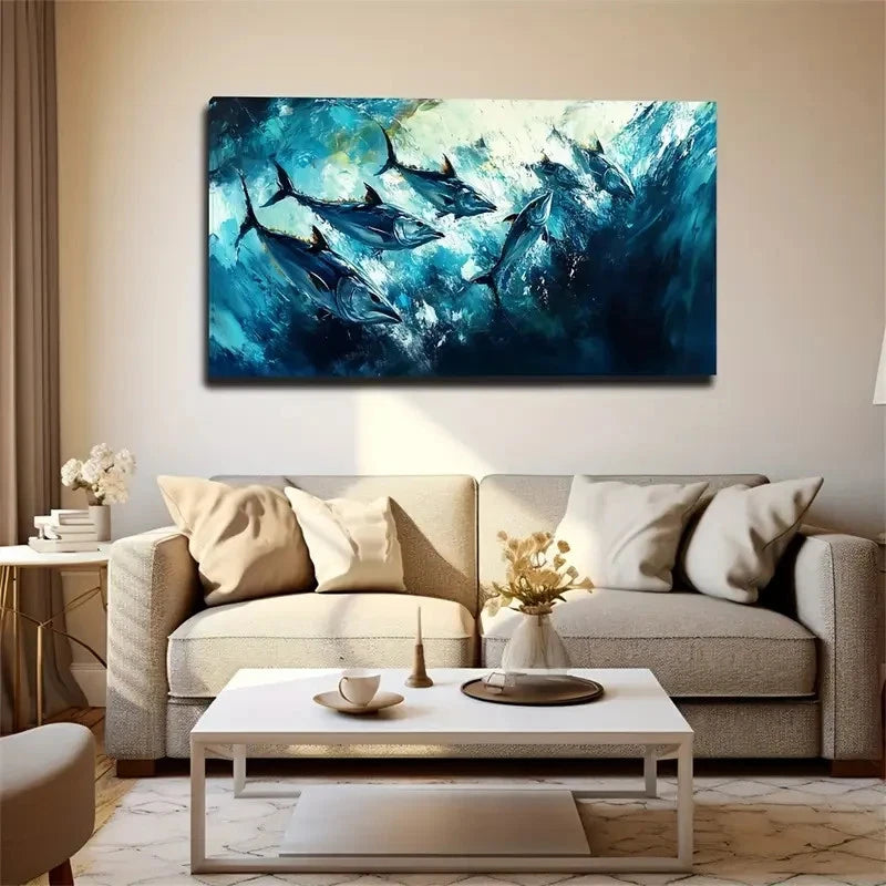 Fierce Fish Schools Interior Wall Art Canvas Office Home Room Framed 120x60cm