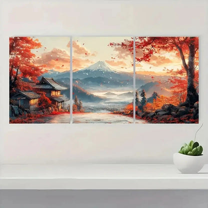 3pcs Japanese Country JC Wall Art Set Canvas Framed 40x60cm - High Quality Print 100% Australian Made Wall Canvas Ready to Hang