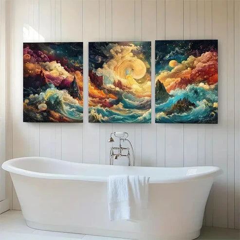 3pcs Vibrant Surreal Fantasy Seascape Perfect Wall Art Canvas Unframed - High Quality Print 100% Australian Made Wall Canvas