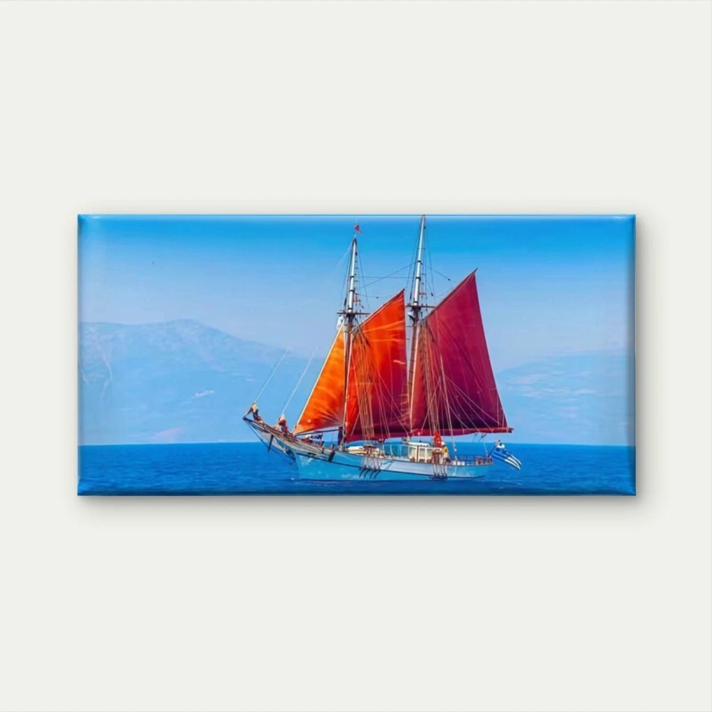 Red Sailboat On Blue Ocean Wall Art Canvas Office Home Room Framed 120x60cm