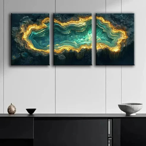 3pcs Abstract Aerial Emerald Green Photography Wall Art Canvas Unframed - High Quality Print 100% Australian Made Wall Canvas - Bella Home Decor