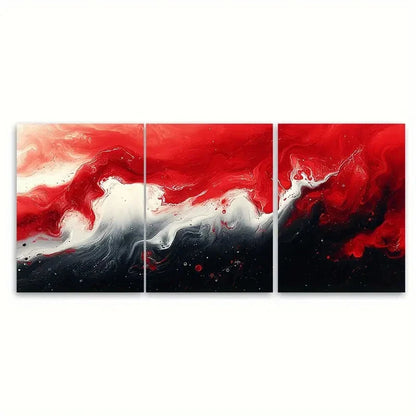 3pcs Elegant Red and White Fluid Abstract Wall Art Set Canvas Framed 50x70cm - High Quality Print 100% Australian Made Wall Canvas Ready to Hang