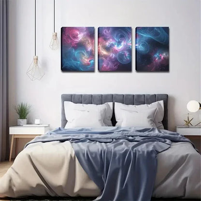 3pcs Pink Blue Yellow Flowing Smoke Abstract Wall Art Set Canvas Unframed - High Quality Print 100% Australian Made Wall Canvas