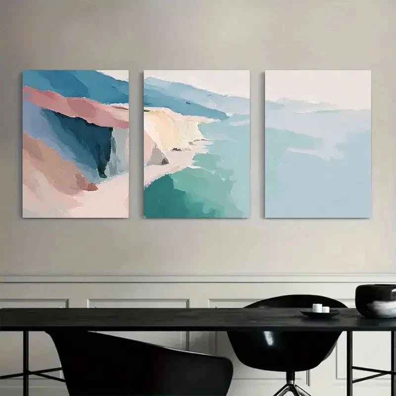 3pcs Coastal Cliffs and Beach Abstract Painting Metal Print Ready to Hang Art - Bella Home Decor
