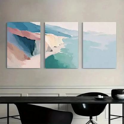 3pcs Coastal Cliffs and Beach Abstract Painting Metal Print Ready to Hang Art - Bella Home Decor