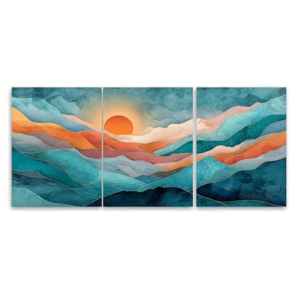 3pcs Watercolor Sun Painting Metal Print Ready to Hang Art Metal Print Ready to Hang Art