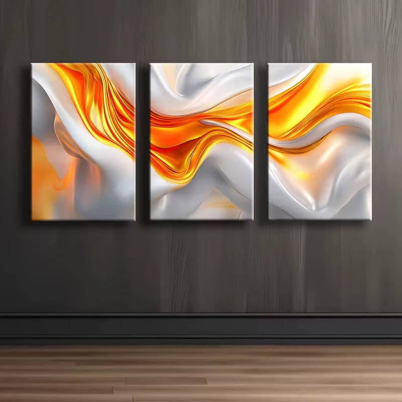3pcs Luxurious Swirled Ribbon Abstract Wall Art Set Canvas Framed 50x70cm - High Quality Print 100% Australian Made Wall Canvas Ready to Hang