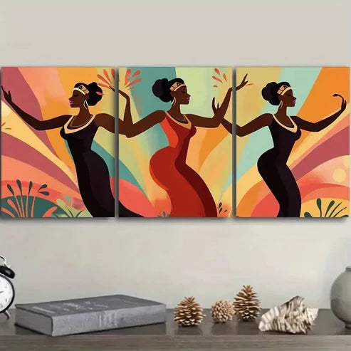 3pcs Dancing African American Women Wall Art Set Canvas Unframed – High Quality Print 100% Australian Made Wall Canvas - Bella Home Decor