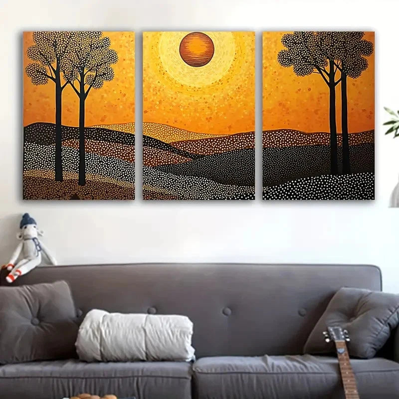 3pcs Sunset Trees Wall Art Set Canvas Framed 40x60cm - High Quality Print 100% Australian Made Wall Canvas Ready to Hang