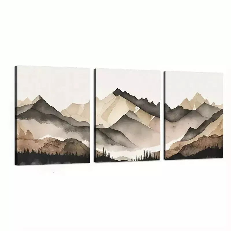 3pcs Beige & Grey Mountains Wall Art Set Canvas Framed 50x70cm - High Quality Print 100% Australian Made Wall Canvas Ready to Hang