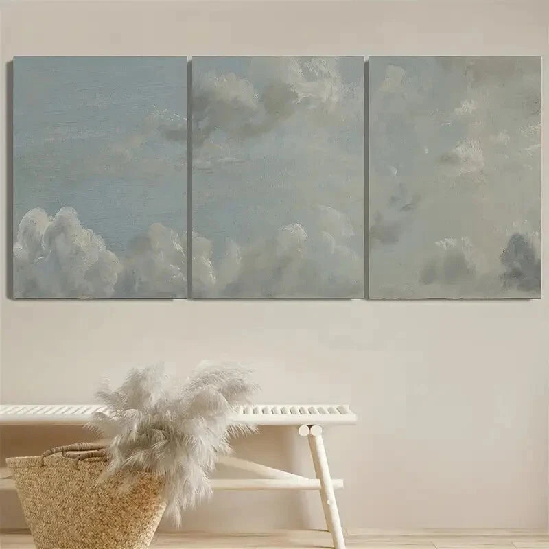 3pcs Vintage Cloud Illustration Metal Print Ready to Hang Art