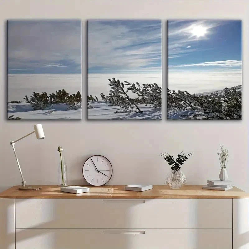 3pcs Winter Snowy Mountain Landscape Wall Art Set Canvas Framed 40x60cm - High Quality Print 100% Australian Made Wall Canvas Ready to Hang - Bella Home Decor